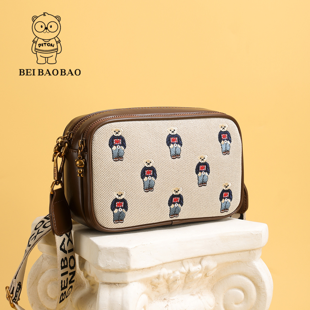 Beibaobao 2024 New Leisure Crossbody Fashion One Shoulder Women's Bag Classic Embroidery Vintage Bear Bolso de mujer