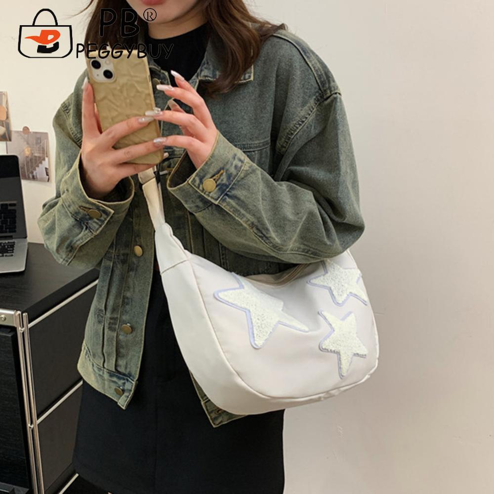 Women Canvas Messenger Shoulder Bag Crossbody Sling Bag Y2k Hobo Bag Pentagram Zipper Satchel Tote Bag Student Book Bag