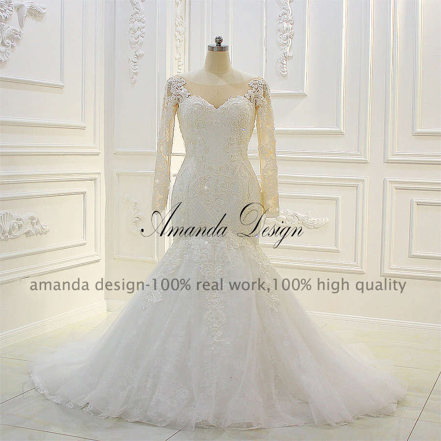 Amanda Design abendkleider Long Sleeves Mermaid Low Back Wedding Dress