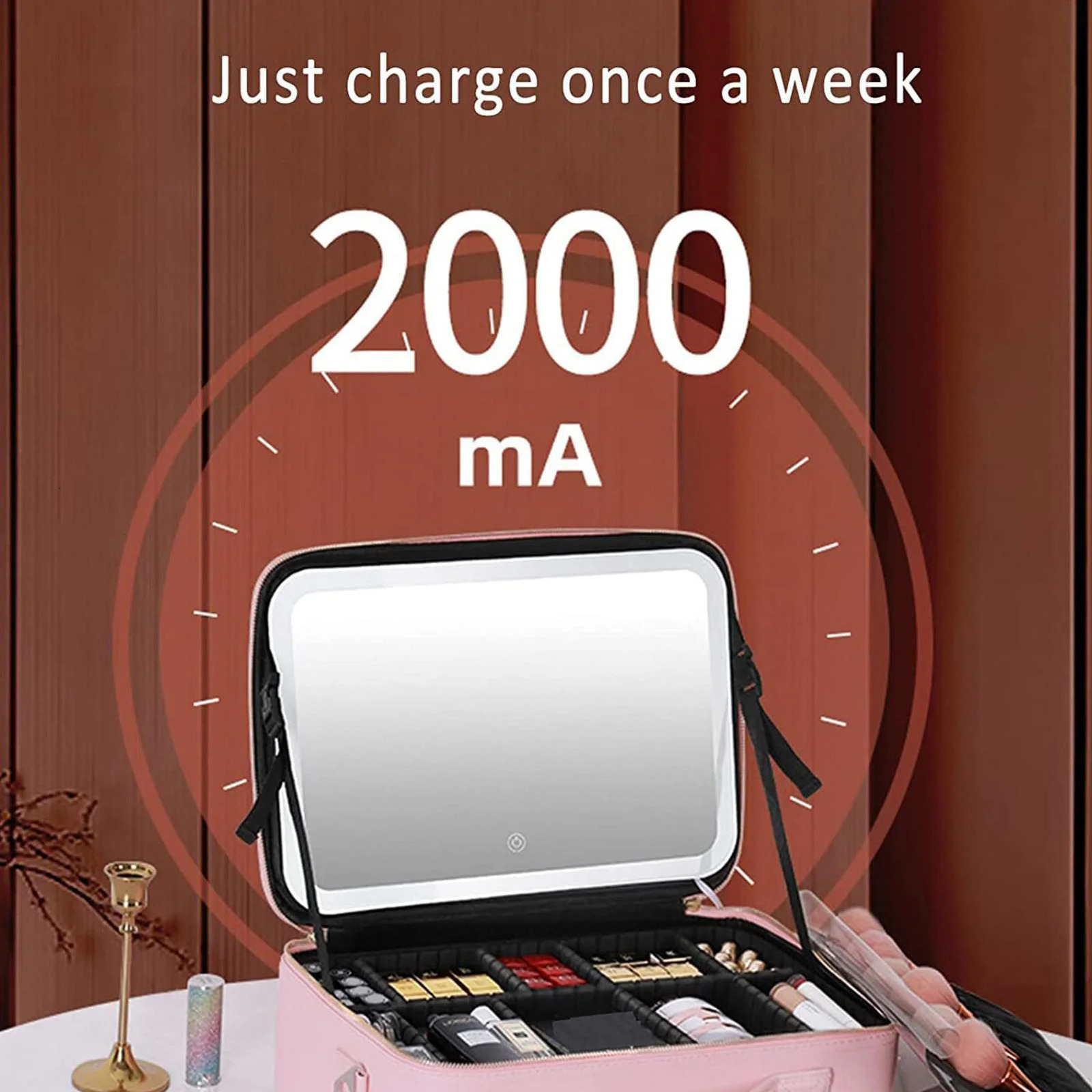 Smart LED Makeup Bag with Mirror and Compartments Waterproof PU Leather Travel Makeup Box 241106