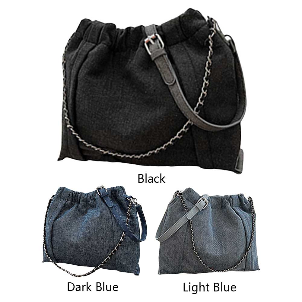 Denim Shoulder Bag Large Capacity Drawstring Trendy Crossbody Bag with Adjustable Strap Fashion Handbag Satchel Purse for Women