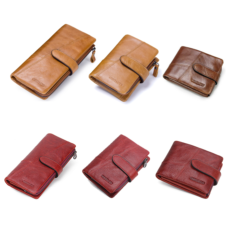 CONTACT'S Retro luxury Genuine Leather Women Men Wallets High Quality Brand Design Zipper Wallet Womens Purses For Card Holders