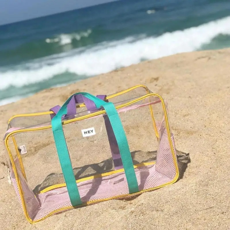 PVC transparent pool handbag womens summer large capacity shoulder bag plastic beach handbag waterproof with zipper womens handbag 241106
