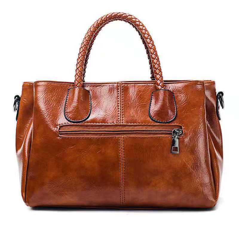 Oil wax leather new European and American Boston female bag shoulder bag female soft leather big bag