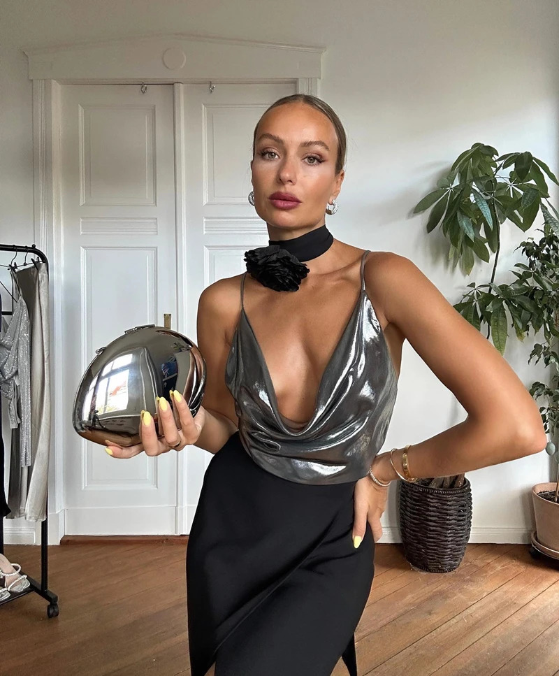 Womens metal silver shell bag cute evening clutch bag with shoulder strap used for wedding party small wallet er handbag 241107ww