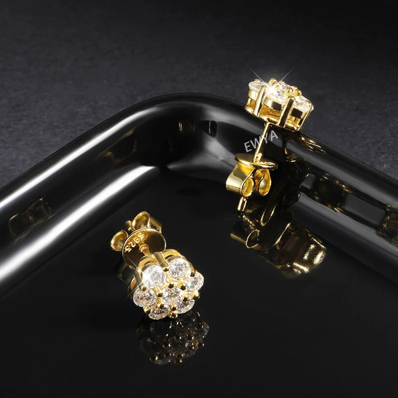 EWYA 7-Stone Flower Full 2.5/3mm D-color silica female earrings 925 silver plated 18K GRA certified party earrings 241106