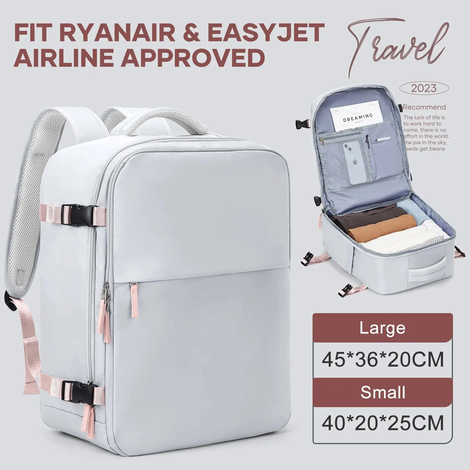 Likros cabin bag Ryanair 40x20x25 Easyjet 45x36x20 womens backpack laptop travel backpack airline approved handbag 241106