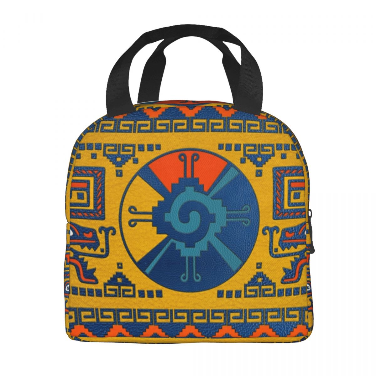 Hunab Ku Mayan Symbol Leather Texture Insulated Lunch Bags for Women Resuable Thermal Cooler Food Lunch Box School