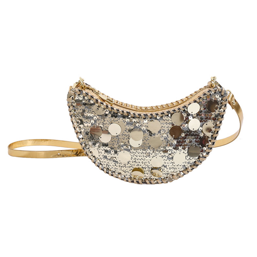 Glitter Sequin Crescent Bag Bling Fashion Handbag Sparkly Trendy Crossbody Bag PU Leather for Women Wedding Prom Cocktail Party