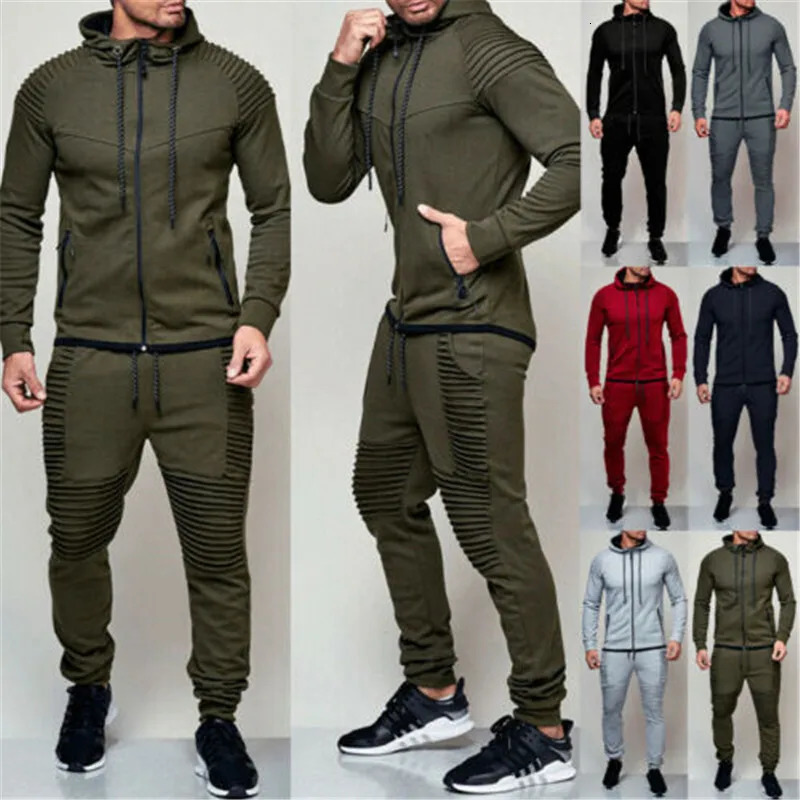 Men Tracksuit Sport 2PCS Set Casual JacketPants Jogging Athletic Trainer Solid Cotton Suit Runing Wear Mens Sport Suit 241107