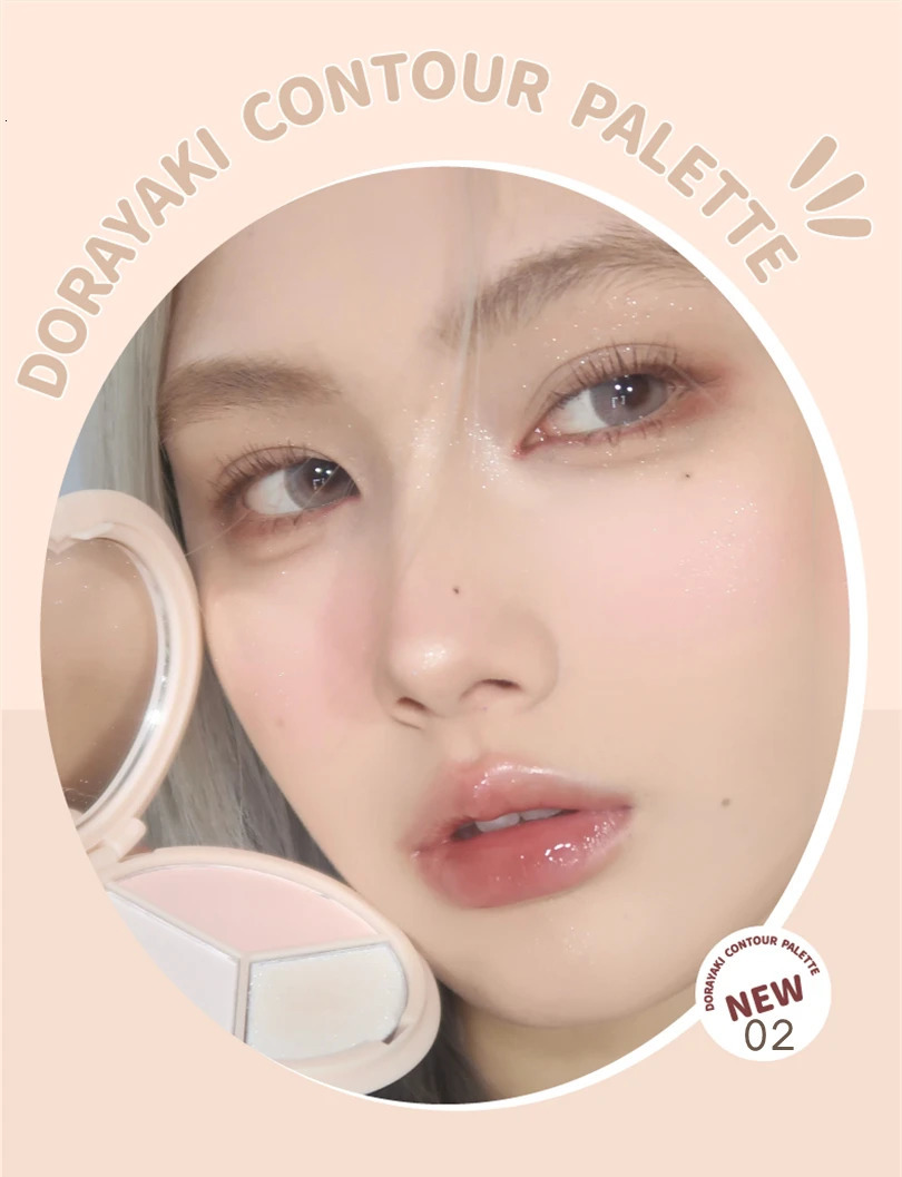 Leeember Tri color Face Shadow Palette Dorayaki Bronzer Highlighter Outline powder blusher Cream Mouse Texture Makeup 241107