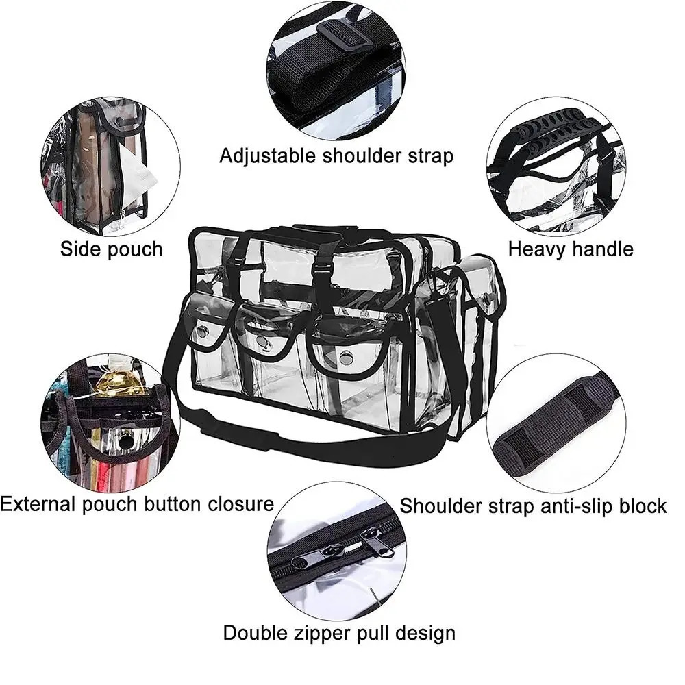Makeup bag Transparent travel makeup bag with 5 outer pockets and shoulder straps Zipper toilet bag Beach bag 241107