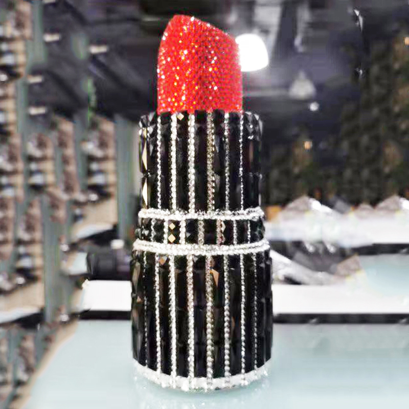 XIYUAN Newest Black Rhinestone Lipstick Shape Women Evening Clutch Purse Fashion Red Crystal Diamond Lady Chain Purses Handbags