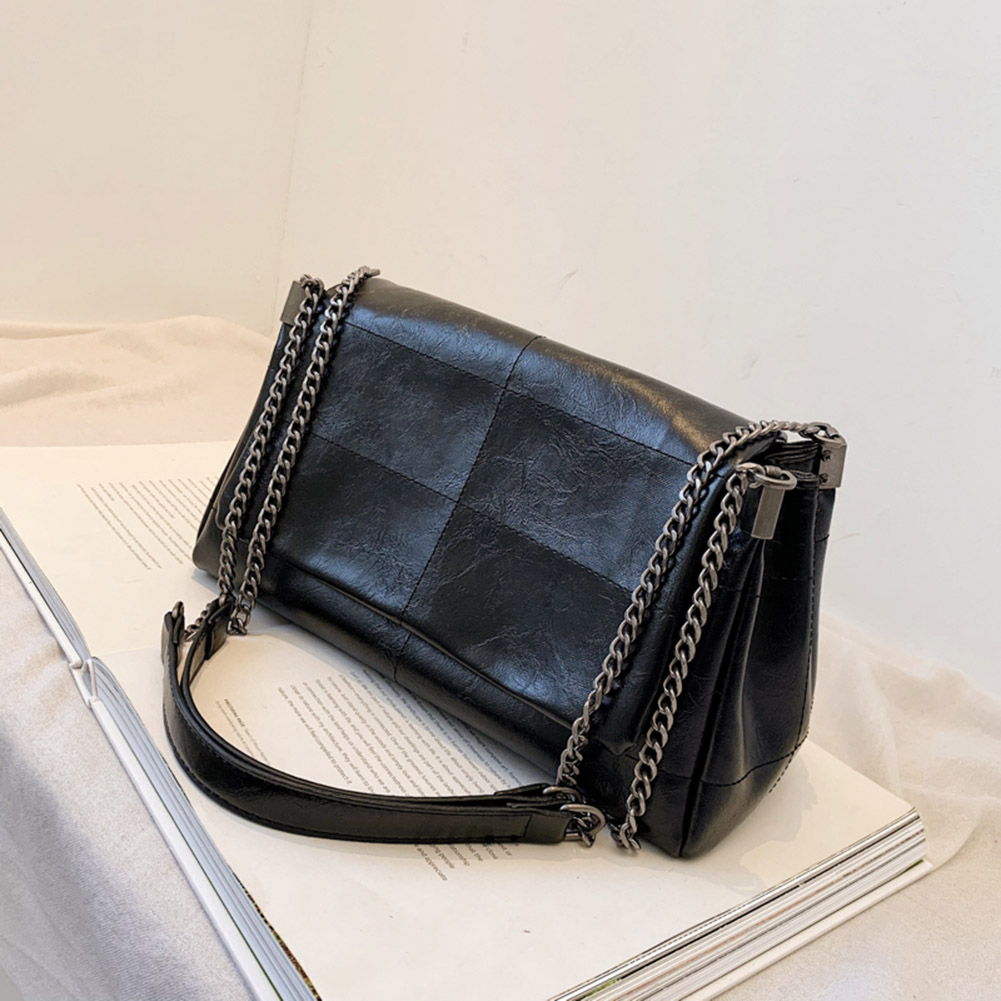 Sewing Thread Vintage Fashion Women Shoulder Bags Metal Chain Strap Crossbody Bag Soft PU Leather Lady Shopper Travelling Bolso