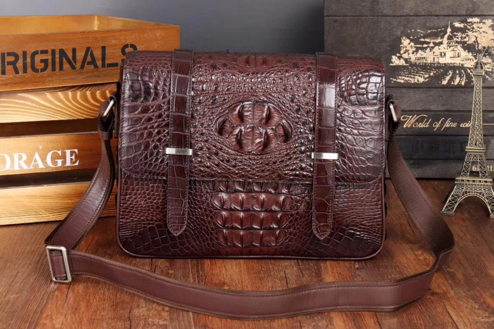 Top quality crocodile skin leisure cross body messenger bag young bag front flat back zip brown black color