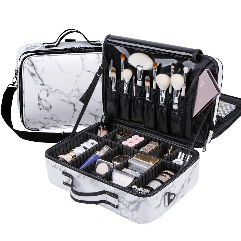 Marble Pattern Makeup Bag Large Capacity Professional Travel Storage Eyebrow Makeup Toolbox 241106
