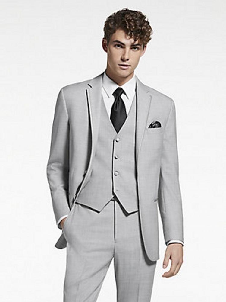 Customize Light Gray Groom Tuxedos Wedding Prom Dinner Groomsmen Business Suits Blazer Waistcoat Trousers 3 Sets W1881