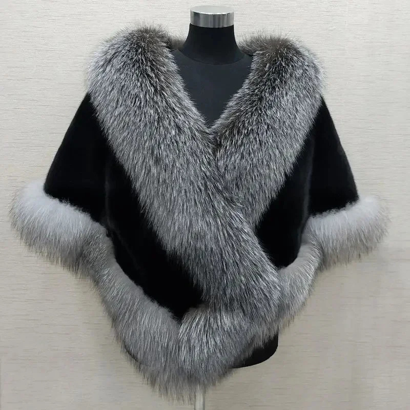 White fur shawl jacket womens autumn and winter artificial mink fur fox fur dress cheongsam coat thick warm short outfit 241107