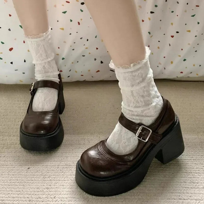 Mary Zhao High Heels Womens 2024 Spring/Summer Shallow Mud Preparatory Style Leather Shoes with Small Thick Bottom 241106