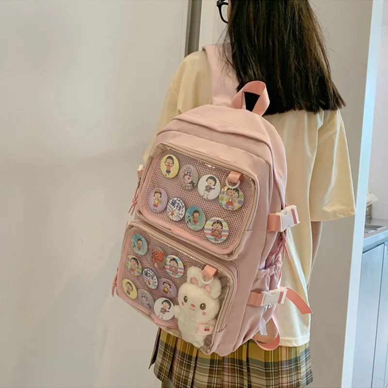 Ita backpack big backpack cute transparent pocket for pin display anime transparent womens Kawai personalized student bag 241107