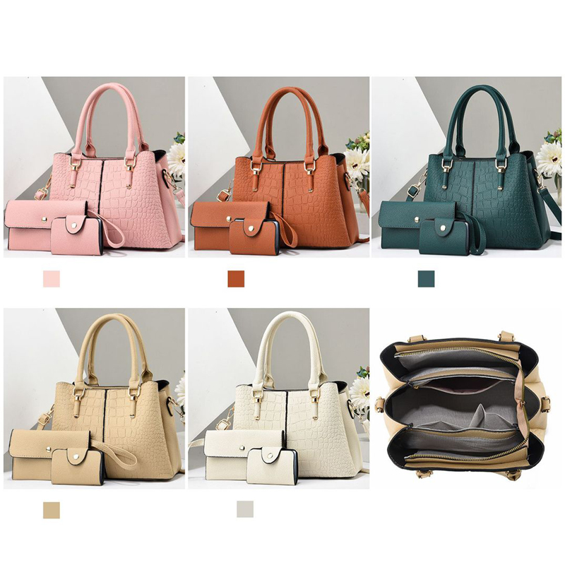 Fashion Crocodile Print Women Handbag Versatile Three-piece Feminina Bag Detachable Strap Zipper Crossbody Bucket Bag