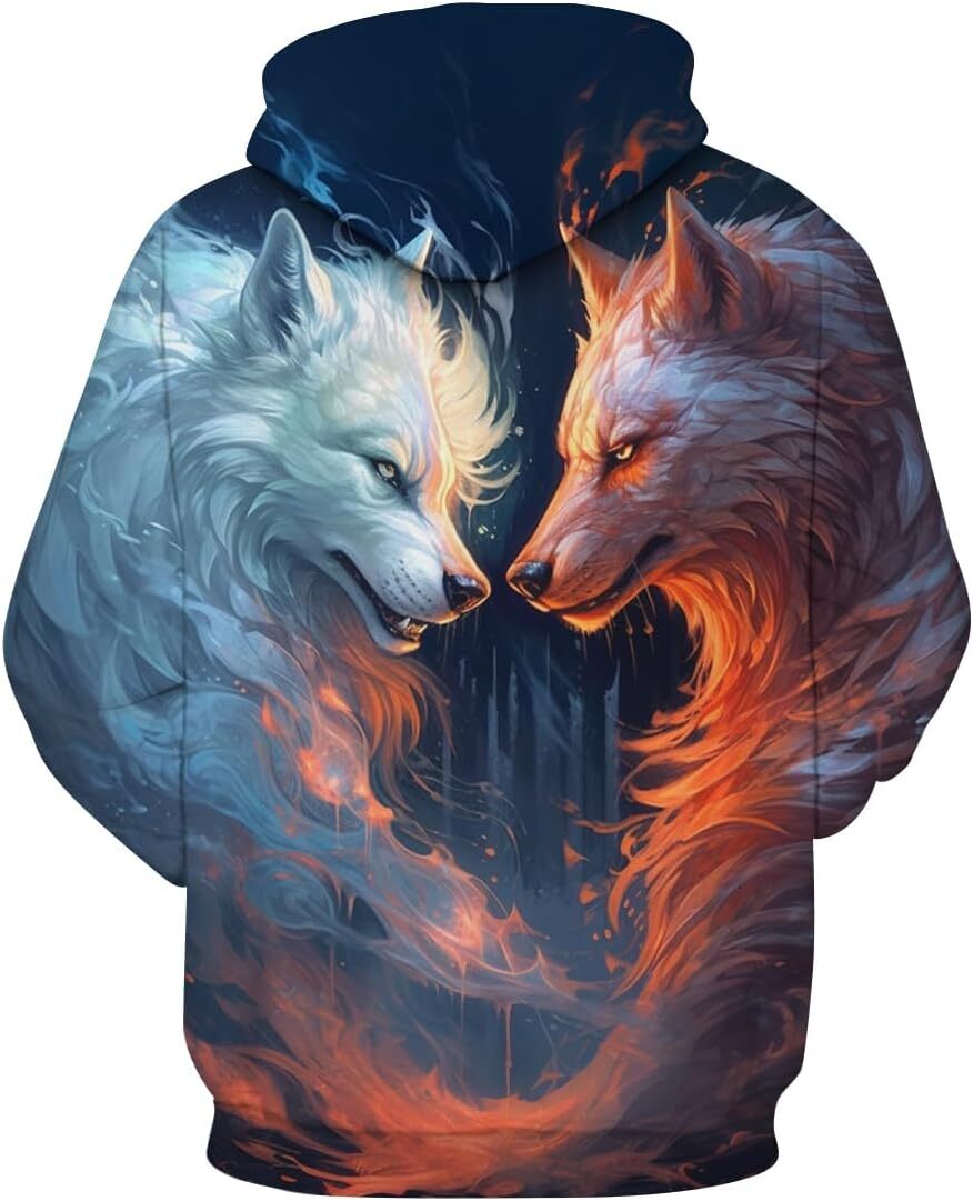 Hoodie for Mens Womens Mens Wolf Hoodie 3D Print Novelty Graphic Hoodies Fashion Wolf Pullover For Men Graphic Trendy Fox Pattern