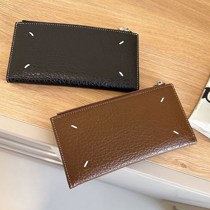 Casual Card Holder Fashion Style Leather Textured Stitching Men Women Coin Purse Zipper Leather Wallet Storage Card Holder