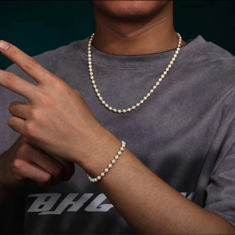 New Hip Hop Jewelry Rappers 5mm Sterg Sier VVS Moissanite Dia Iced Out Bead k Chain Necklace For Men