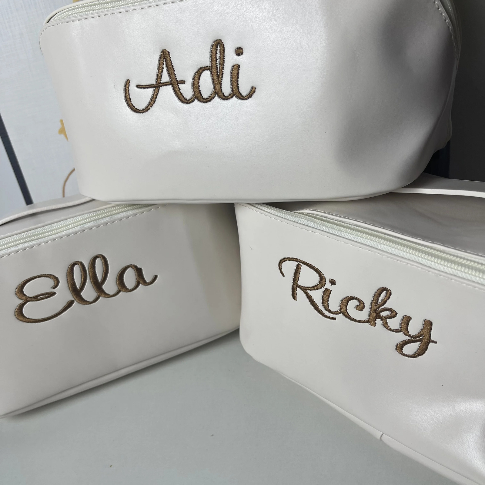Embroidered Organ PU Leather Cosmetic Product Storage Bag Personalized Name Large Capacity Partition Storage Cosmetic Bag 241106