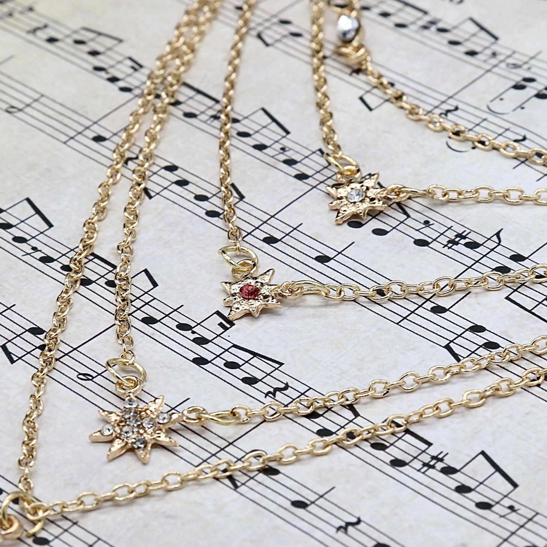 Cross Border Temperament Simple Star Snowflake Necklace European and American Fashion High-end Sense Niche Light Luxury Pendant Collarbone Chain for W
