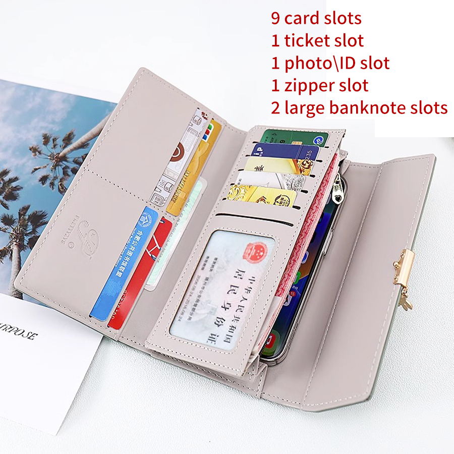 Popular Women's Long Wallets with Leaf Pendant, Large Capacity, Fold Design, Coin Purses, Card Holder, Money Bags