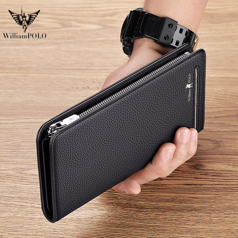 WILLIAMPOLO Men's long RFId wallet high quality leather wallet credit card holder handbag long wallet