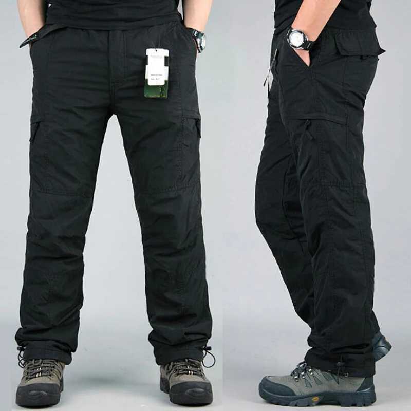 Winter Thicken Fleece Pants Men Casual Warm Overalls Multi-pocket Militarmy Trousers Thermal Cargo Tactical Pants Mens Clothing LX241107