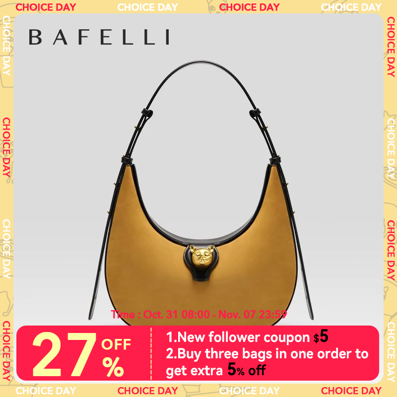 BAFELLI 2024 NEW WOMEN'S HANDBAG CAT SERIES GENUINE LEATHER LUXURY BRAND FASHION RETRO STYLE SHOULDER HOBOS FLAP BAGS FEMALE