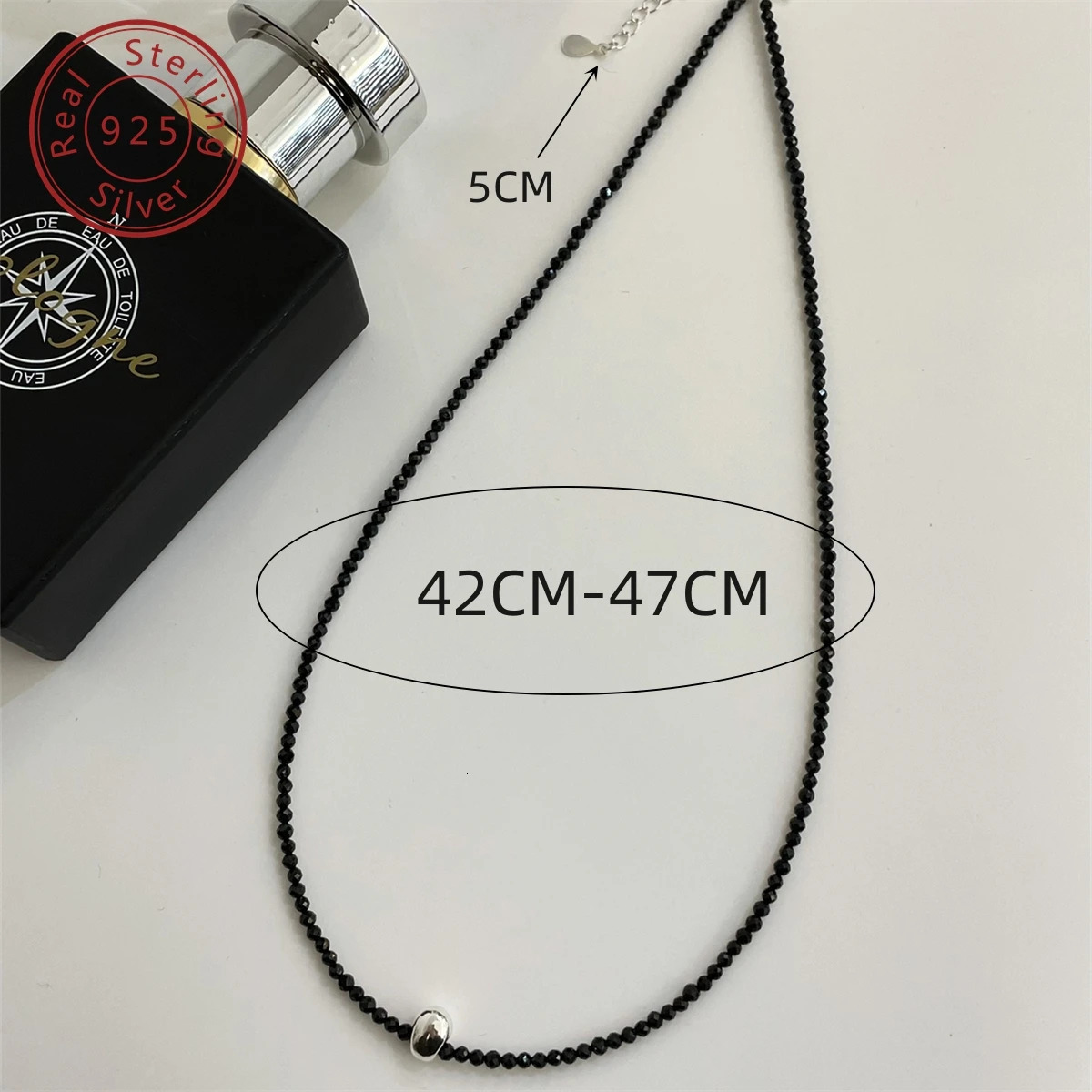 925 silver bean black spinel necklace Korean style minimalist style suitable for daily travel 241107