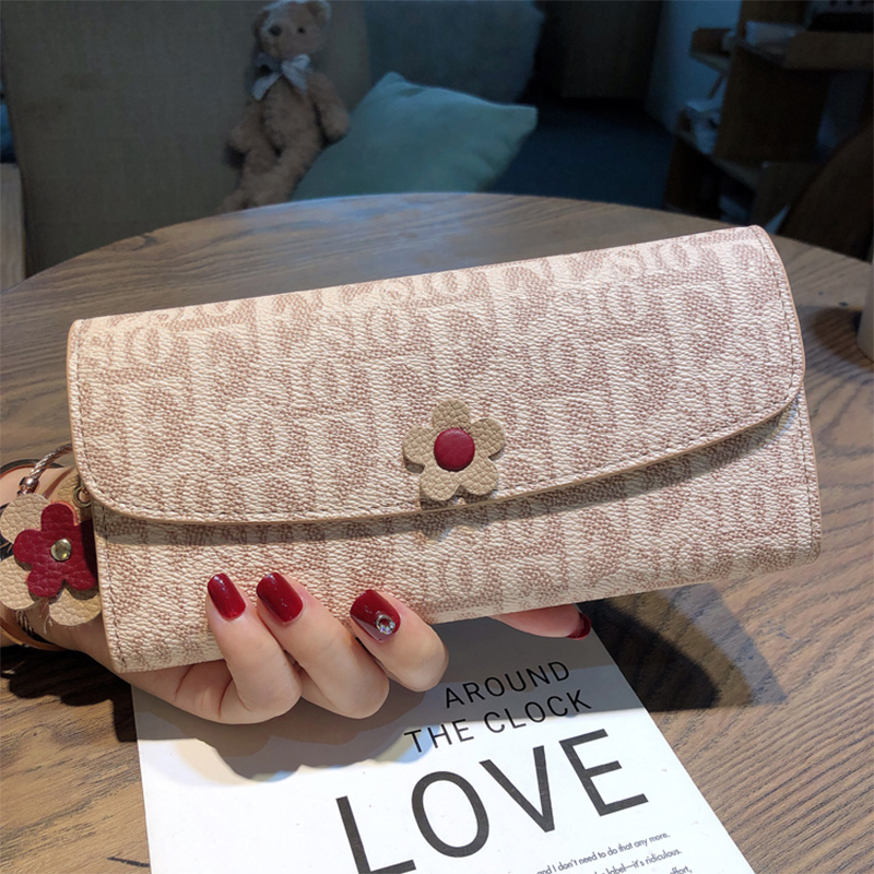 Luxury Style Women Long Wallet Genuine Leather Envelope Clutch Designer Inspired Purse with Letter Pattern Cowhide Flower Decoration Phone Holder Eleg