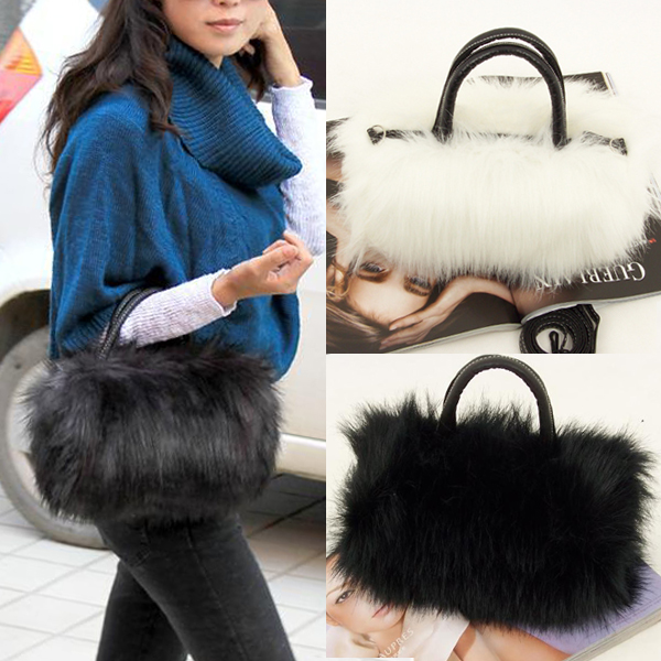New Hot Girls Lady Fashion PU Leather & Faux Fur Handbag Shoulder Bag SMR88