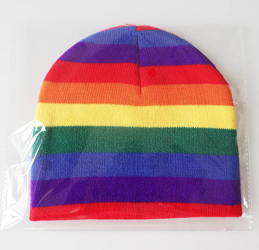 High quality design, Autumn/Winter Men's and Women's Seven Color Rainbow Jacquard Super Elastic Knitted Hat, Warm hat