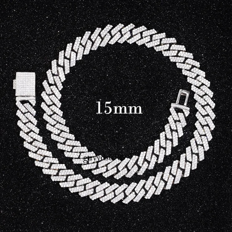 designer chain necklace hip hop jewelry 15mm wide 2rows k chains vvs moissanite white gold plated sterg sier cuban bracelets