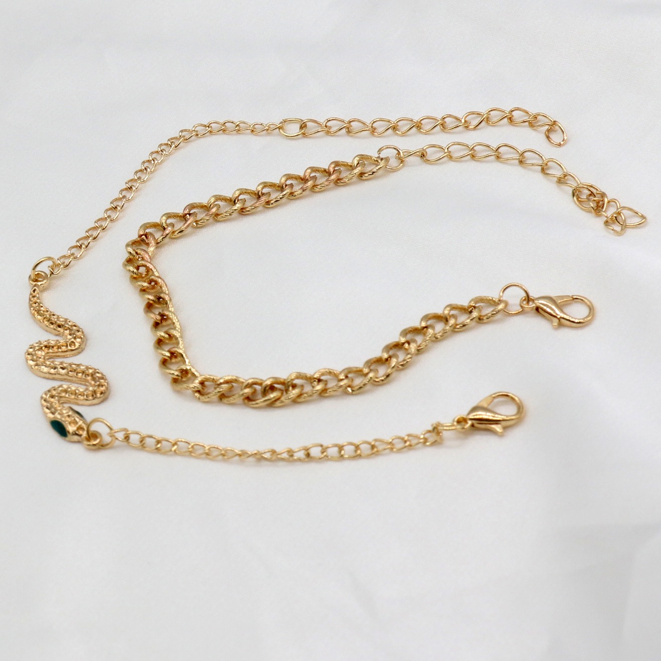Cross Border Foreign Trade Fashion Simple European and American Cross-border Personality Punk Style Snake Pendant Chain Bracelet Set