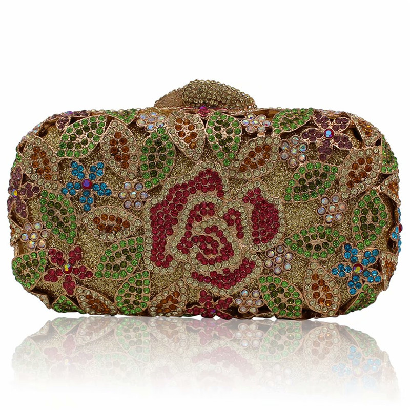 New Design Diamonds Beaded Flower Handbags Girls Elegant Wedding Purses Party Wedding Ladies Crossbody Shoulder Bag High Quality