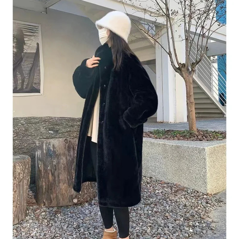 Stand collar faux mink coat womens winter plush jacket elegant fluffy jacket high-quality thick fur coat item 241107