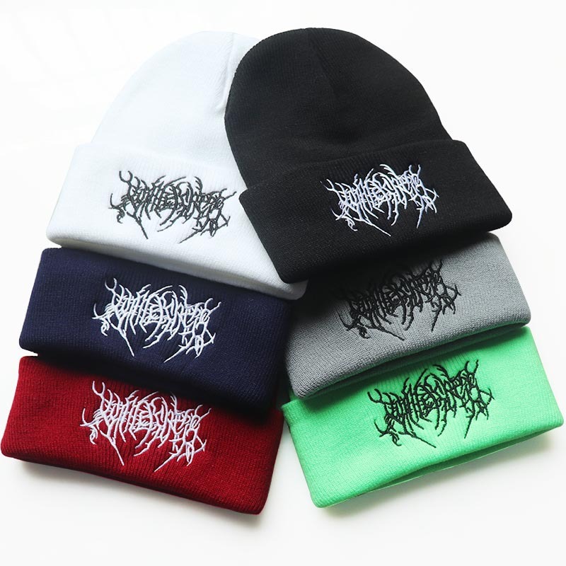 Autumn Winter Fashion and Pop Hip Hop Punk Style Embroidery Knitted Woolen Outdoor Sports Warm Hat