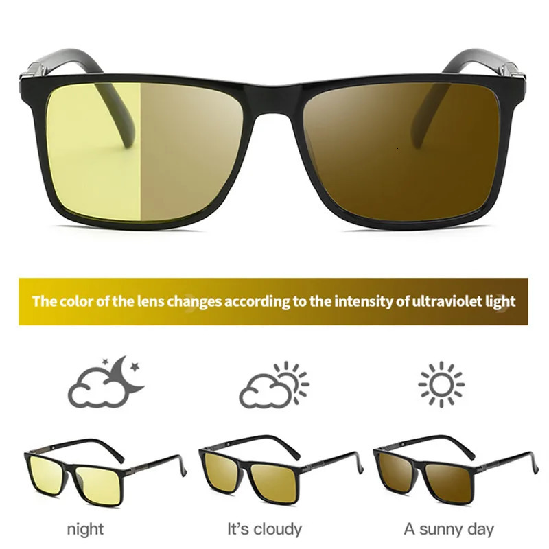 Square Sunglasses Polarized Driving Pochromic Daytime Night Vision Goggles Womens UV400 Mens Sunglasses S8851 241106