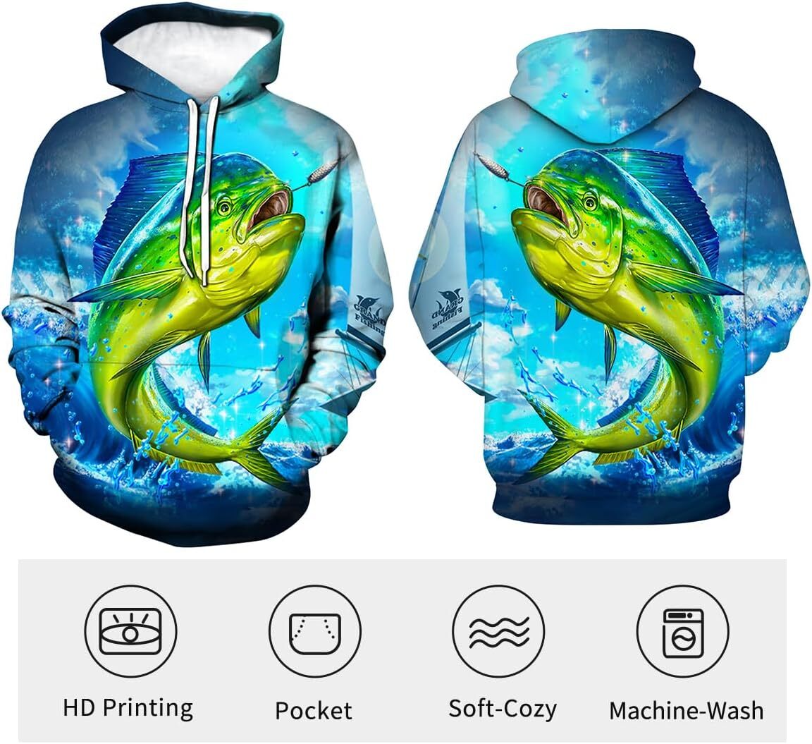 Hoodie for Mens Womens Mens Fishing Hoodie - Animal Theme, Realistic Graphic Sweatshirt Graphic Hoodies sweatshirt Cool fishing patterns