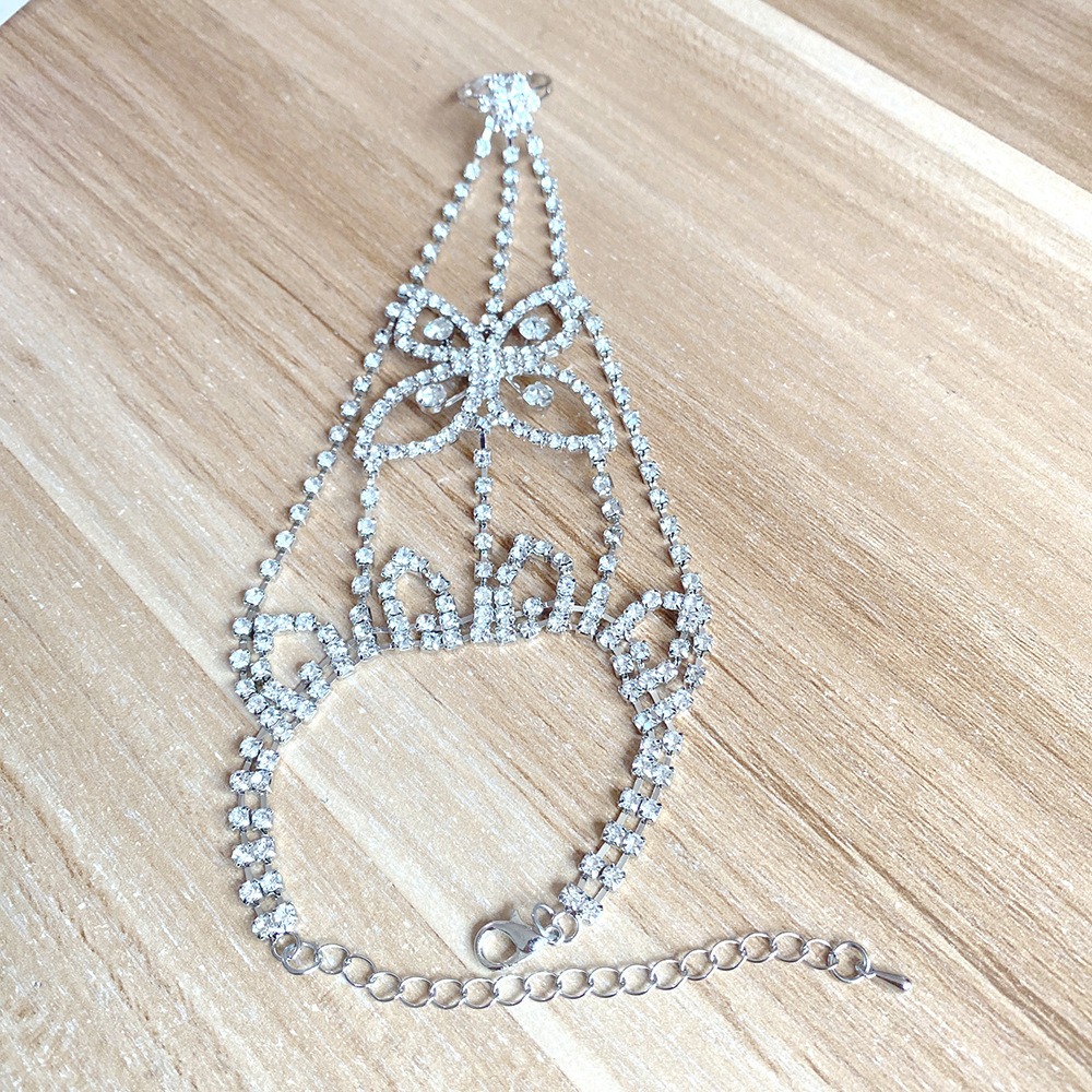 European and American Super Flash Fashion Full Diamond Butterfly Hand Back Chain Women's Ring Personalized Inlaid Diamond Premium Bracelet Jewelr