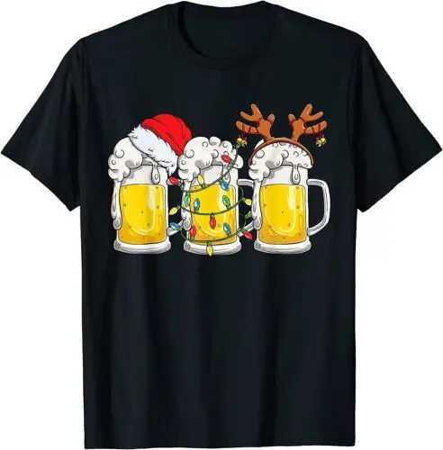 Beer Christmas Cup Santa Claus Reinbeer Christmas Tree Light Mens and Womens T-shirt X241107