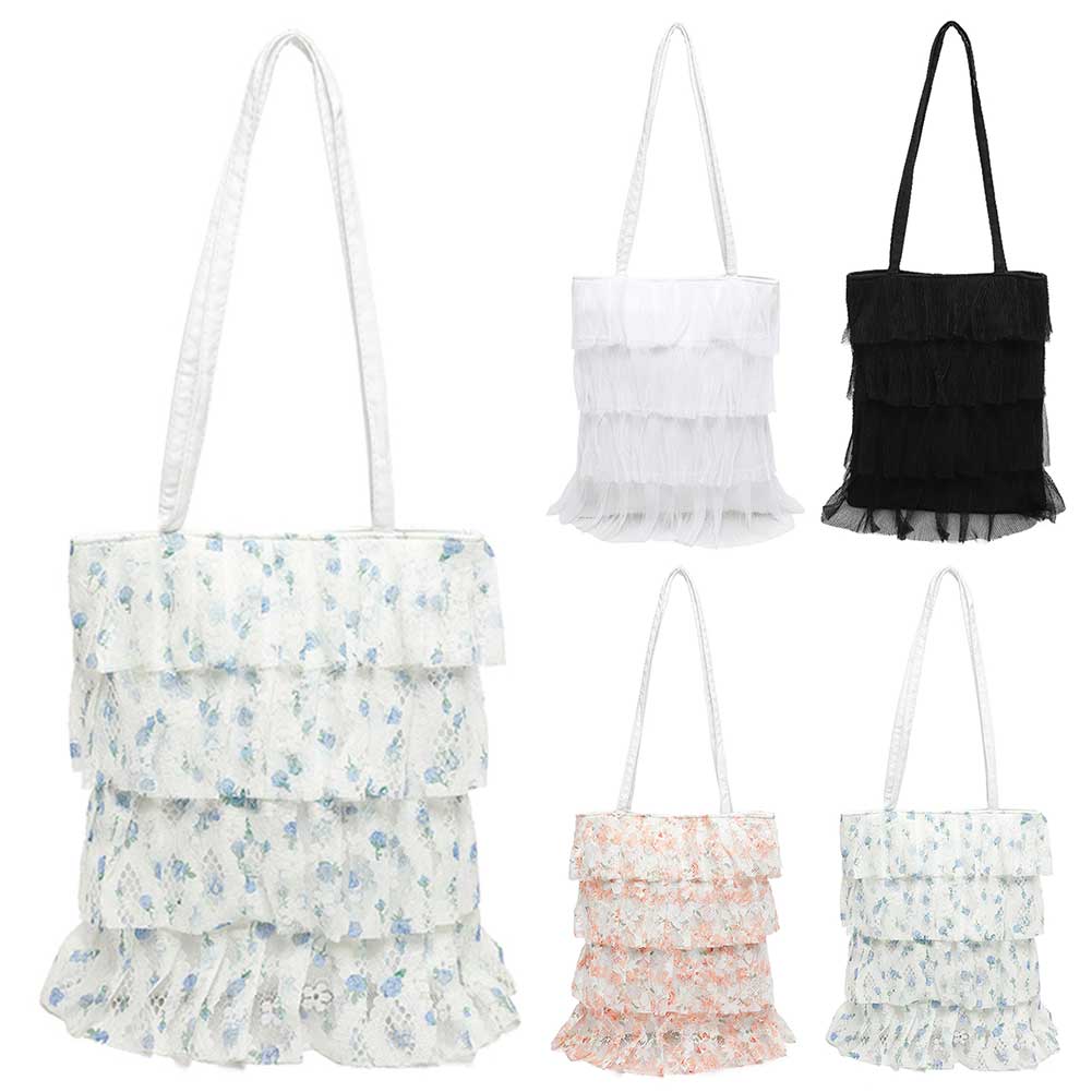 Multi-Layer Ruffle Underarm Bag Designer Lace Fashion Handbag Bucket Bag for Women and Girls