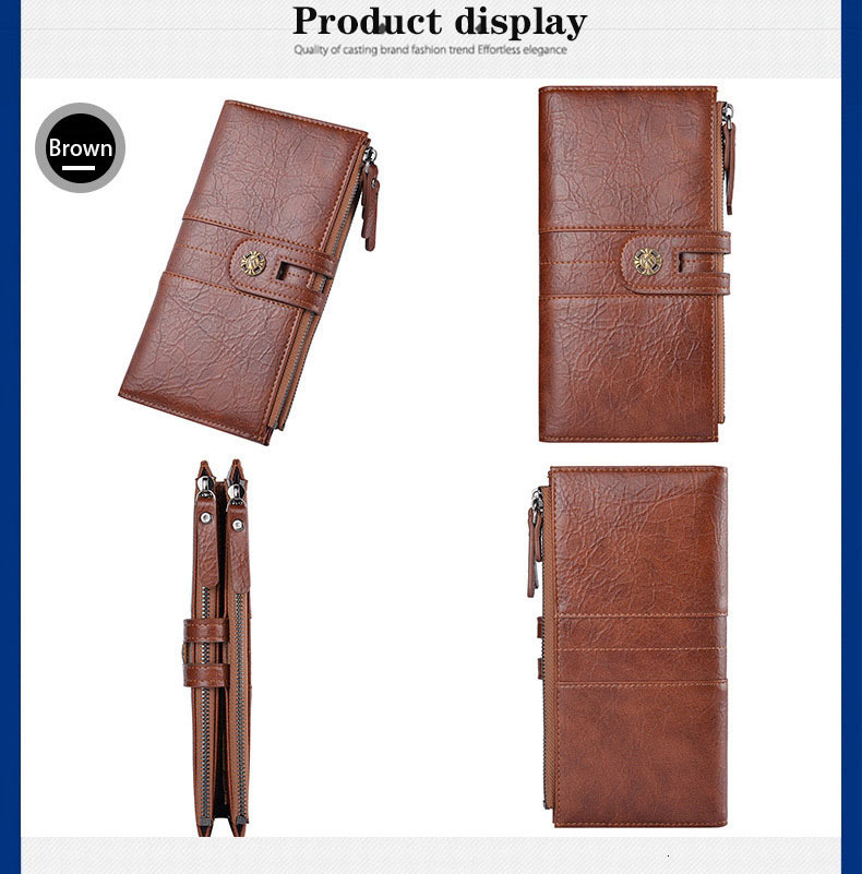 Men's Double Zipper Long Buckle Men's Wallet Leather Wallet Handbag