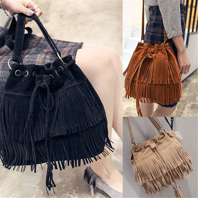 2024 Retro Suede Fringe Women Messenger Bags Tote New Handbag Tassel Shoulder Handbags Crossbody Bag Bolsa